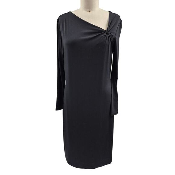 NWT Talbots Black Poly Spandex Asymmetrical Neckline Sheath Dress Sz L cocktail - Picture 1 of 7